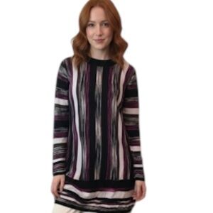 INDISKA New Striped Knit Tunic Top Crew Sweater Lightweight Long Boho Relaxed L